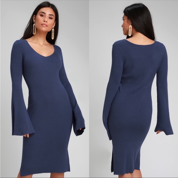 Lulus Dresses & Skirts - Lulus Jourdaine Navy Bell Sleeve Sweater Dress